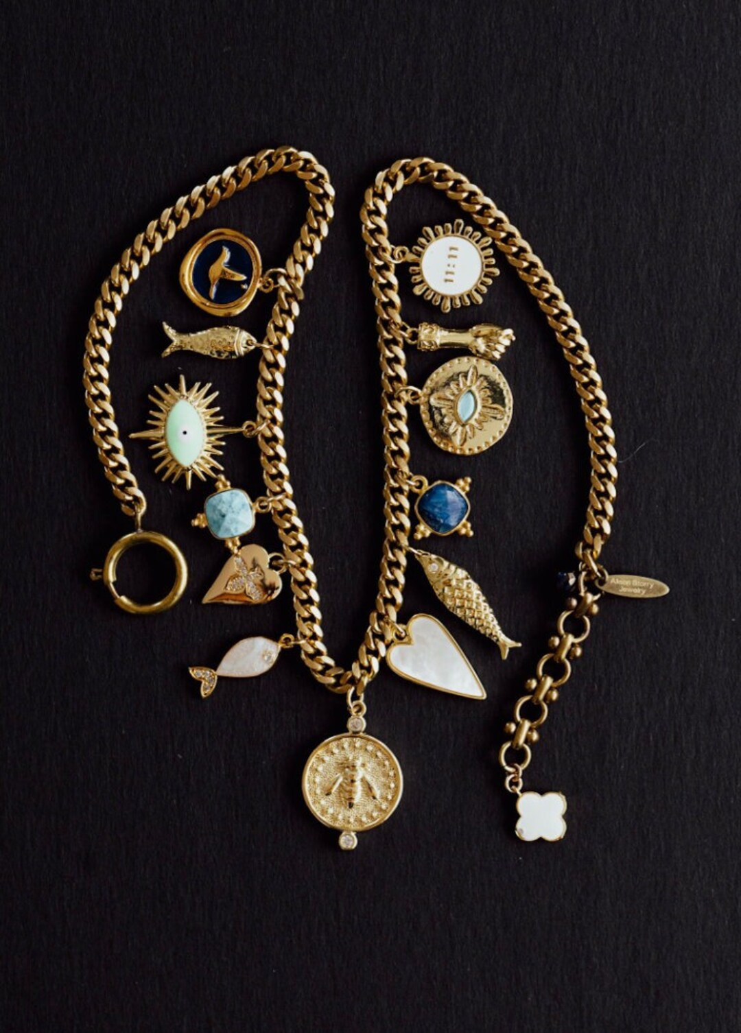 CHARM NECKLACE, FOURTEEN Charms, Curb Chain Necklace, Layering Necklace, Bee Charm Necklace, Fish... | Etsy (US)