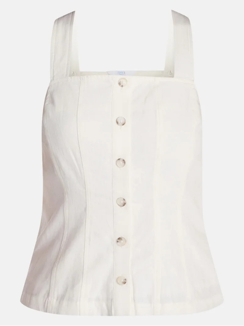 Time and Tru Women's Linen Blend Button Front Tank Top with Adjustable Straps, Sizes XS-XXXL | Walmart (US)