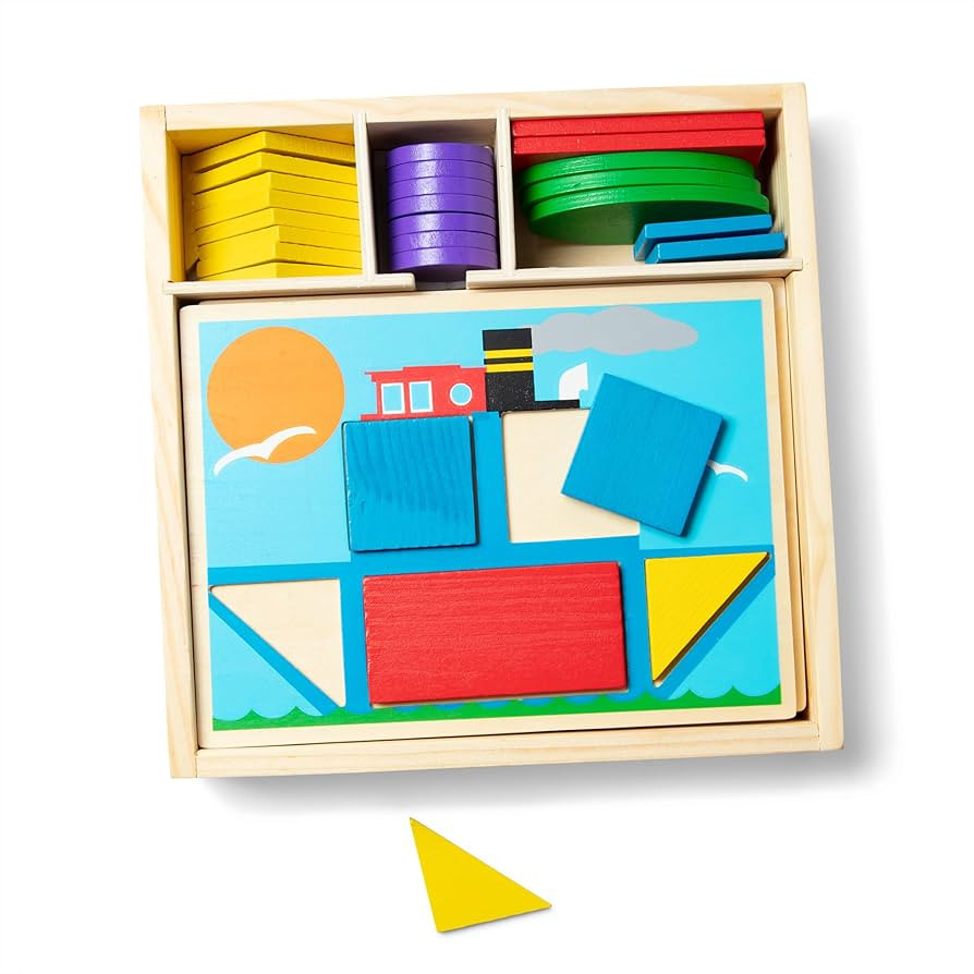 Melissa & Doug Beginner Wooden Pattern Blocks Educational Toy with 5 Double-Sided Scenes and 30 S... | Amazon (US)