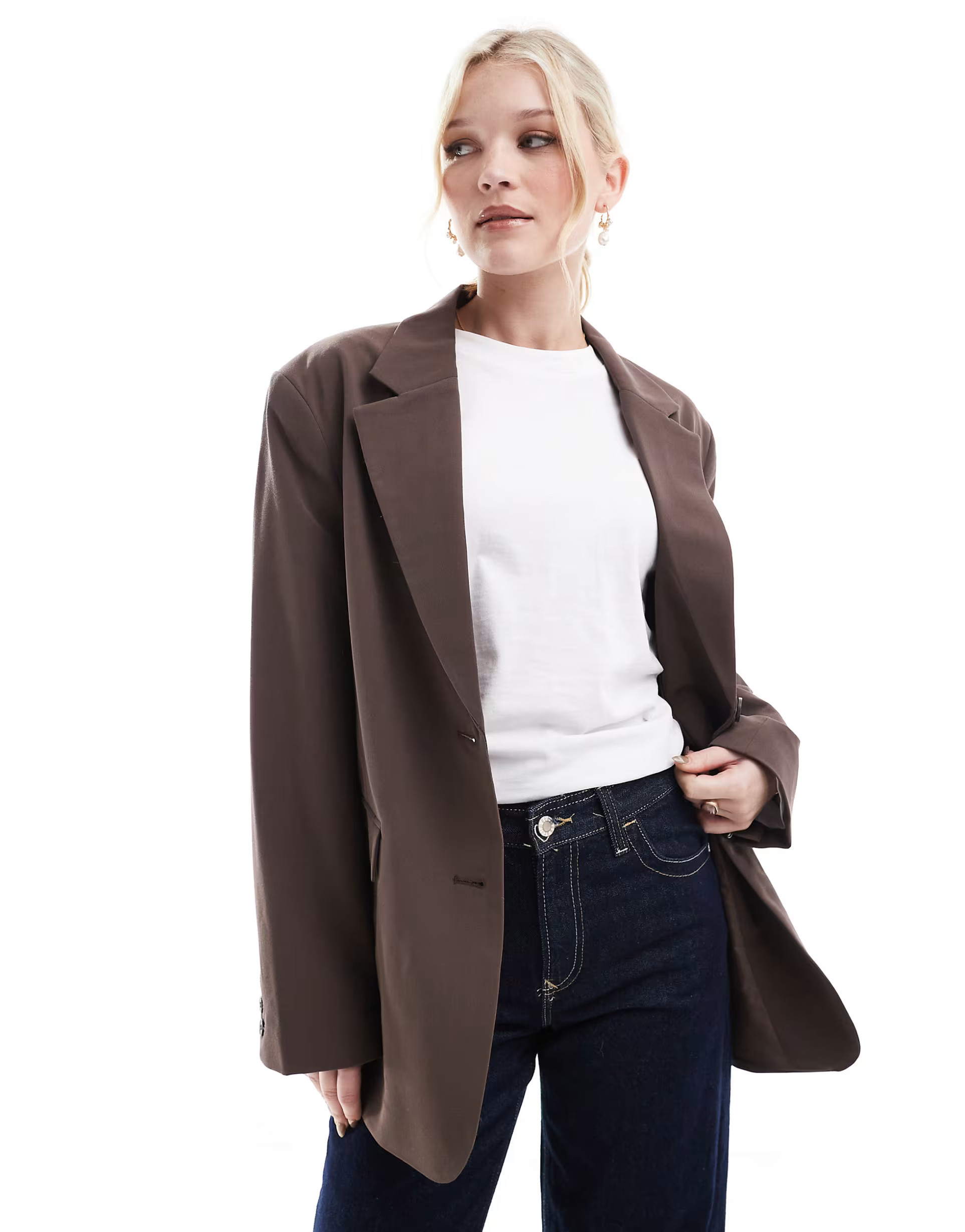 Pull&Bear oversized mansy blazer in dark brown | ASOS (Global)