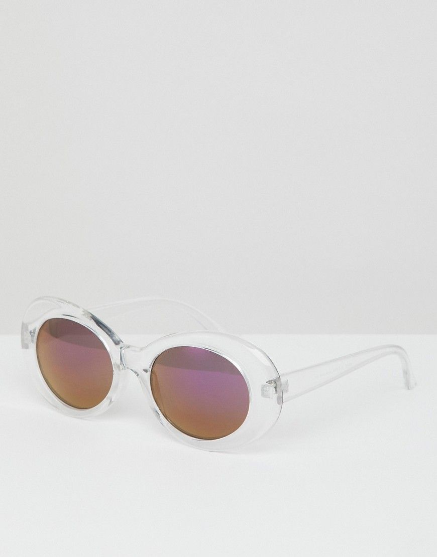 ASOS DESIGN oval sunglasses in clear with purple mirror lens - Gold | ASOS US