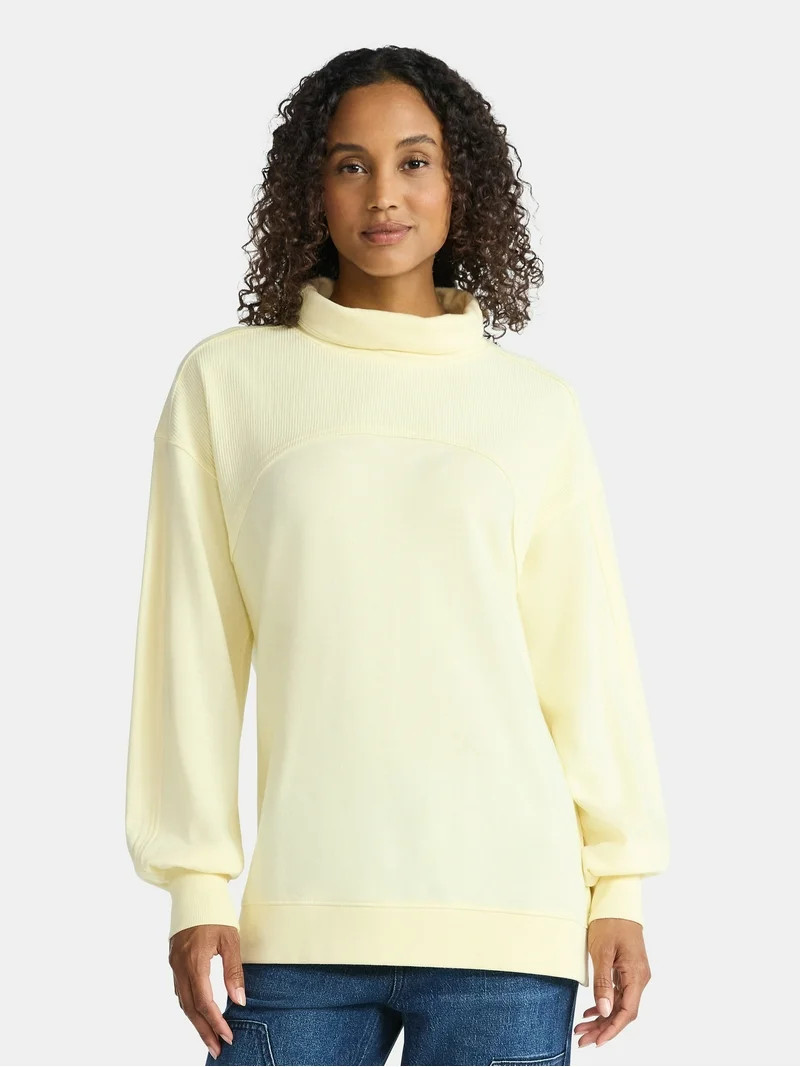 Time and Tru Women's Ottoman Ribbed Pullover Top with Long Sleeves, Size XS-XXXL | Walmart (US)