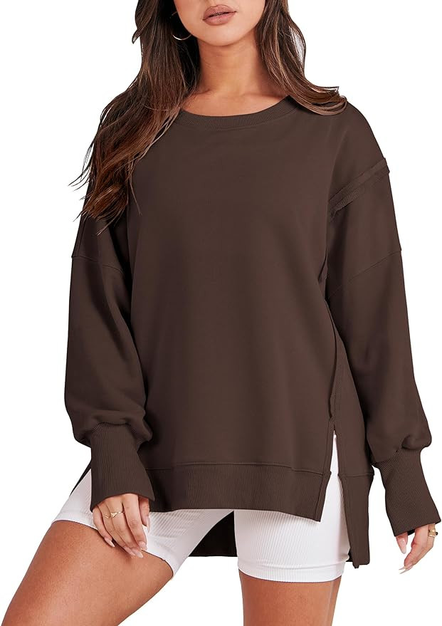 ANRABESS Women's Oversized Sweatshirt Crew Neck Long Sleeve Casual Slit Pullover Top Fall 2024 Te... | Amazon (CA)