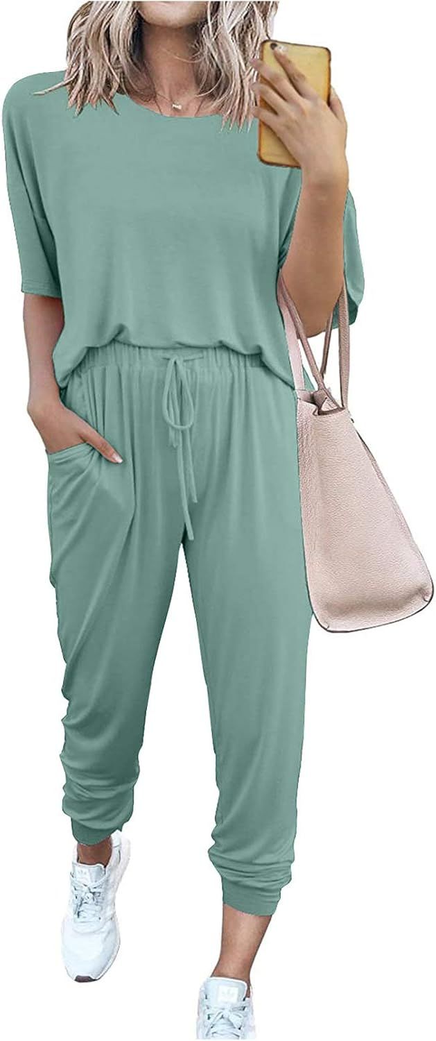 Aleumdr Womens Short Sleeve Two Piece Outfits Loungewear Sweatsuit Sets Outfits Athletic Tracksui... | Amazon (US)