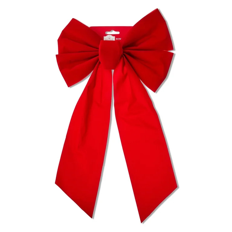 Red Velvet Long Tail Christmas Wreath Bow, 19", by Holiday Time | Walmart (US)