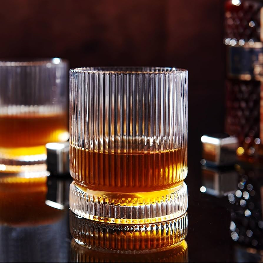Ribbed Whiskey Glasses Set of 2, 12 Oz Lead-Free Crystal Heavy Base Barware Glass, Perfect for Bo... | Amazon (US)