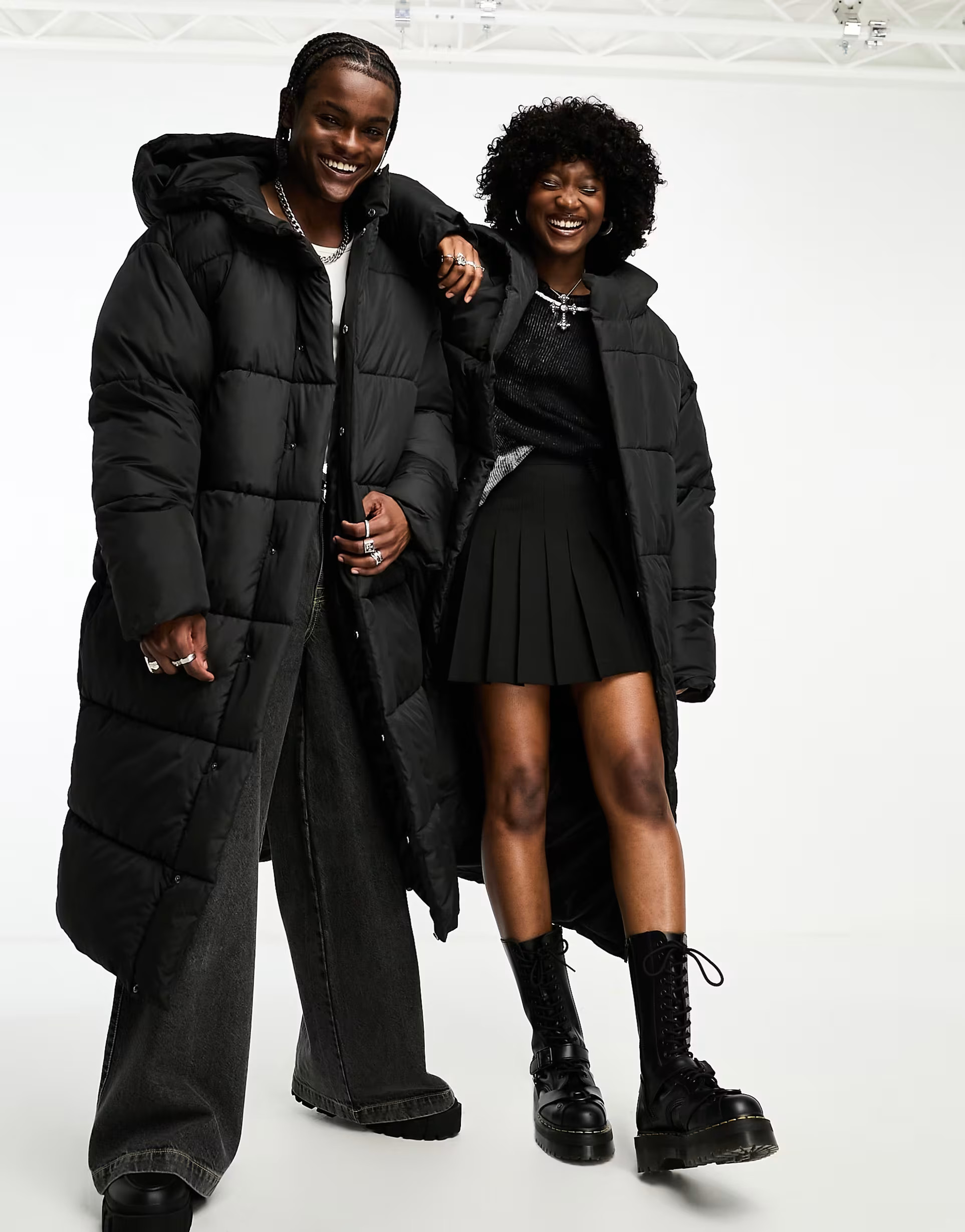 COLLUSION Unisex maxi puffer jacket with hood in black | ASOS (Global)