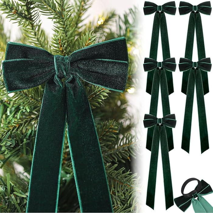 12 Pcs Green Christmas Bow Ornament 4 x 12 Inch Xmas Tree Ribbon Hanging Bows Christmas Wedding A... | Amazon (US)
