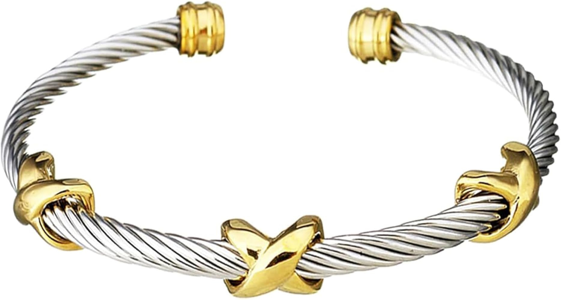 Twisted Cable Bracelet for Women, Stainless Steel Adjustable Bangle Bracelets, Vintage Jewelry | Amazon (US)