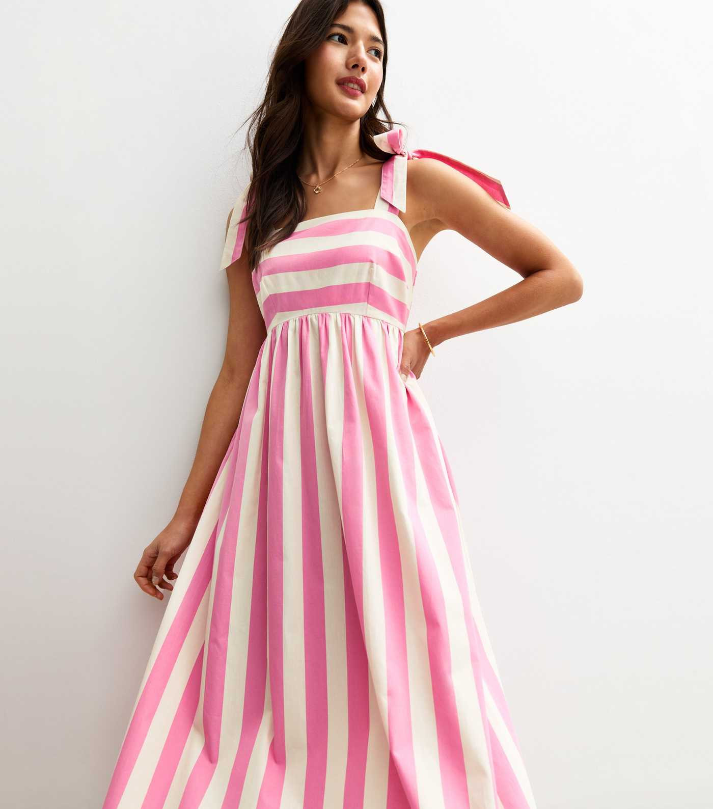 Pink Candy Striped Tie Shoulder Midi Dress | New Look | New Look (UK)