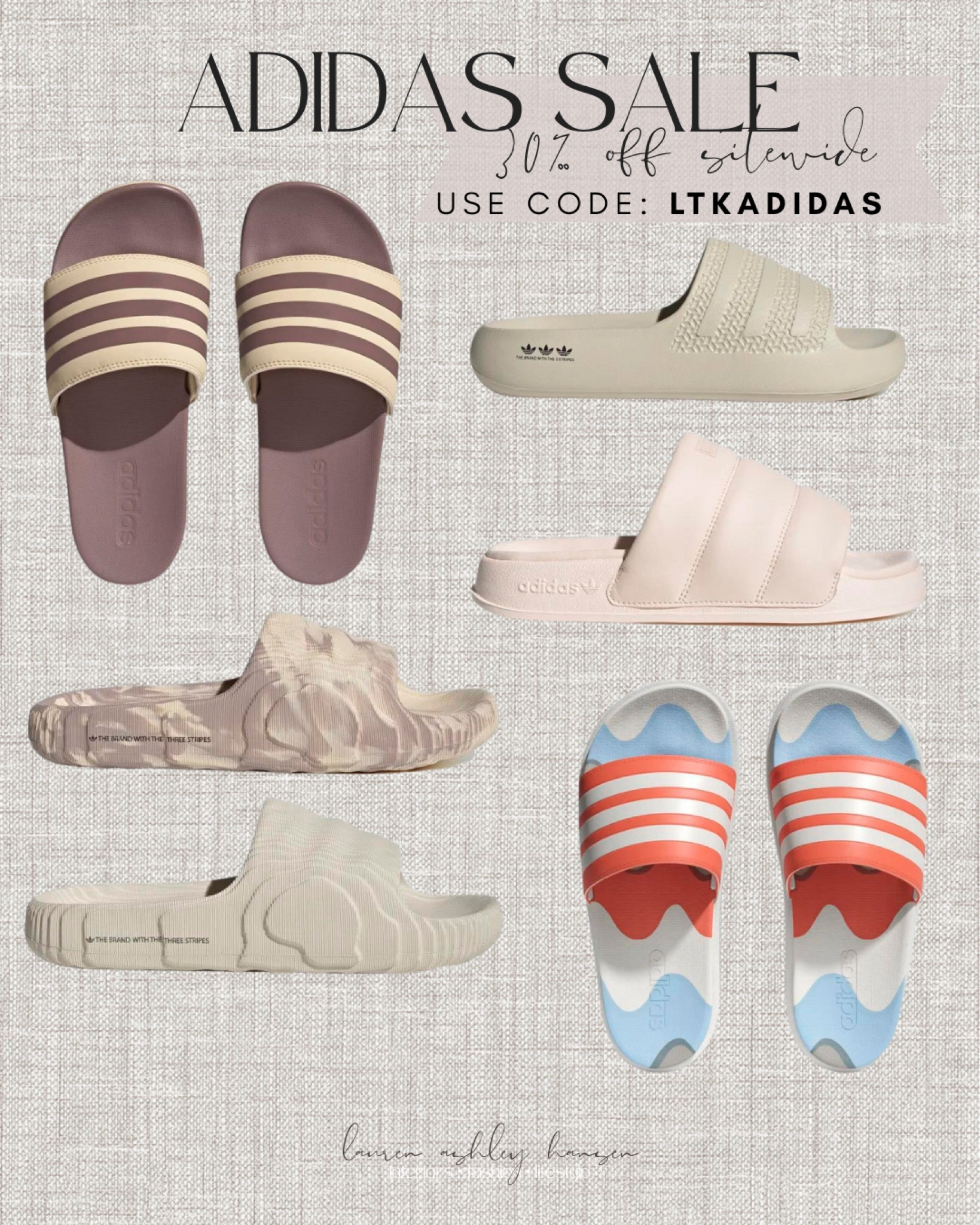 Adidas sandal sale 30% off sitewide. I love all the different designs they have for their slides! 

#LTKxadidas #LTKsalealert #LTKfit