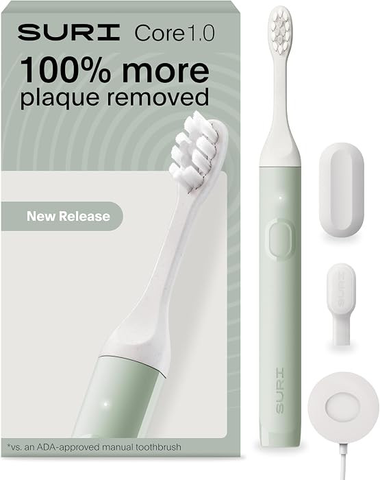 SURI NEW Core Sonic Electric Toothbrush | Up to 4 Weeks Battery | Travel Head Cover | Pressure Sensor | Bio-Based Body* | 2-Minute Timer | Plant-Based Head - Green | Amazon (US)