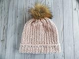 Crochet pink velvet faux fur pom pom hat | Amazon (US)