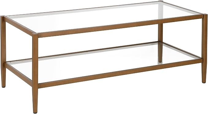 Henn&Hart 45" Wide Rectangular Coffee Table with Glass Shelf in Antique Brass, Coffee Table coffe... | Amazon (US)
