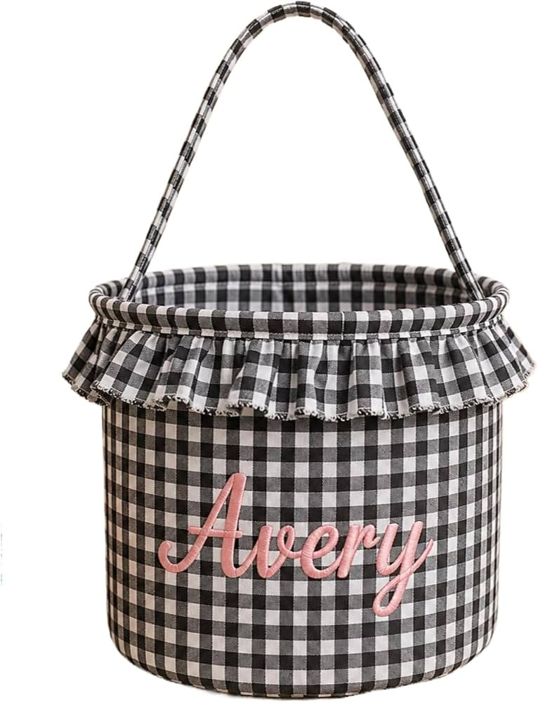 Halloween Basket Ruffle Personalized,Custom Ruffle Gingham Halloween Basket (Black) | Amazon (US)