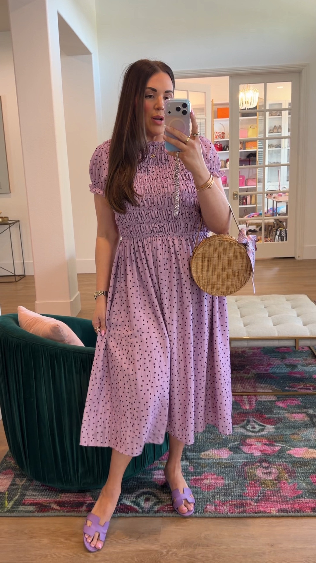 curvy midsize purple polka dot look for spring! wearing size large in midi dress. would be perfect for easter! 💜 comes in mini size too! 

#LTKSeasonal #LTKMidsize