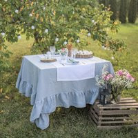 Dusty Blue Ruffle Tablecloth, Dusty Wedding Table Decor, Ruffled Linen Cloth, Shabby Chic Tablecloths, Washed | Etsy (US)