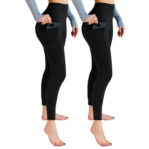 Leafigure 2 Pack Leggings with Pockets for Women, High Waisted Soft Leggings for Yoga Gym | Amazon (US)