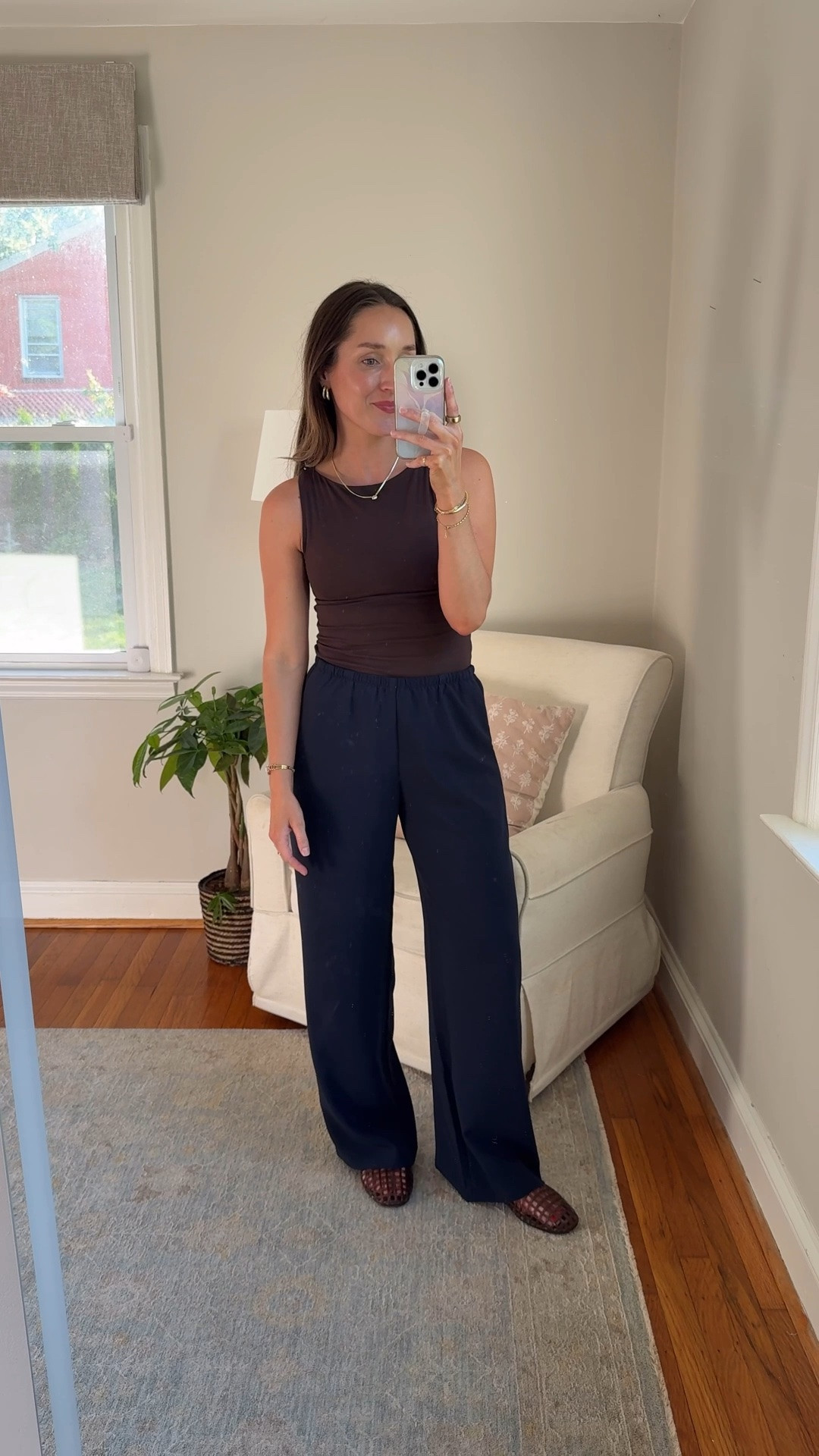 Wearing an XS tank and pants. This boat neck tank is double layer in the front and the back! Snag it now while it is 50% off. ￼￼