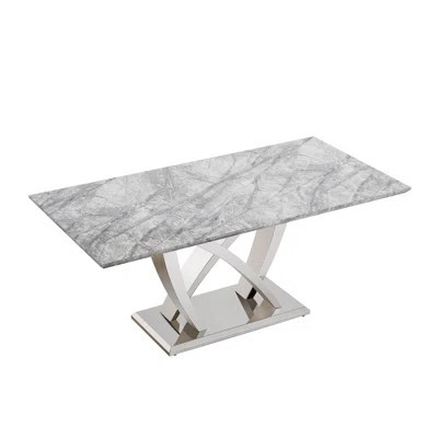 Marble Dining Table for 6 People, 70'' Rectangle Faux Marble Dining Table with Mirrored Finish Stainless Steel Base, Modern Large Size Marble Kitchen | Wayfair North America