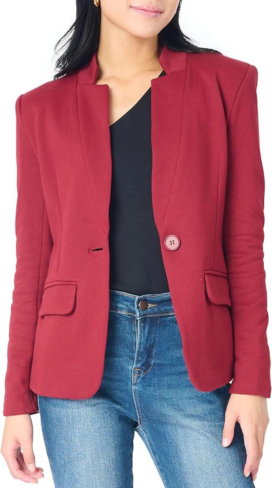 Notch Collar Blazer for Women - Dressy Casual Office Open Front Long Sleeve - Fashion Lined Knit ... | Amazon (US)