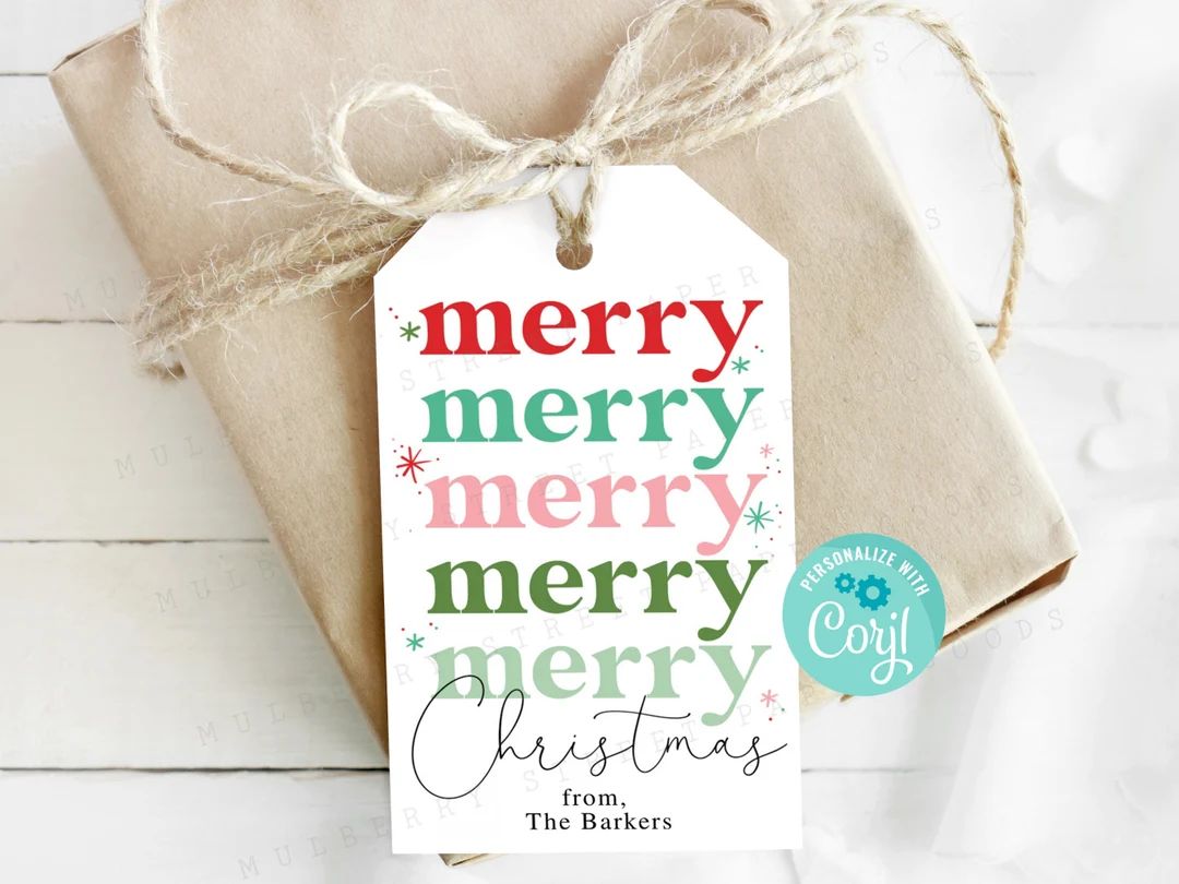 Printable Colorful Merry Christmas Gift Tag Christmas Party - Etsy | Etsy (US)