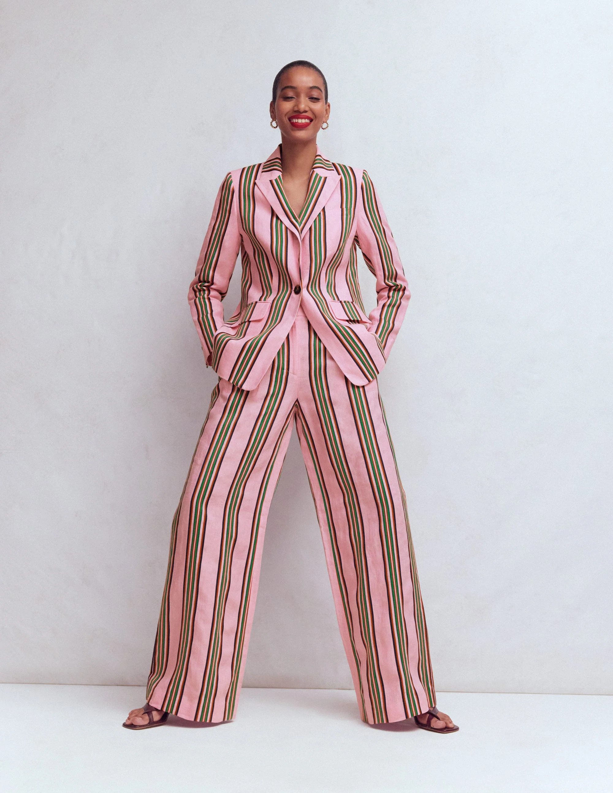 Kensington Linen Pants-Pink and Green Stripe | Boden (US)