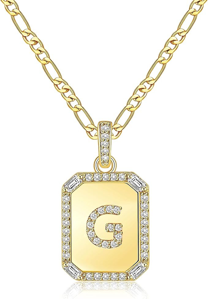 Gold Initial Necklaces for Women,Letter Necklace for Women Girls,Rectangle Necklace with Letters ... | Amazon (US)