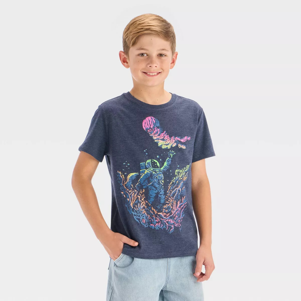 Boys' Short Sleeve Astronaut Underwater Graphic T-Shirt - Cat & Jack™ Navy Blue | Target
