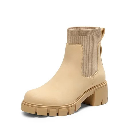 BURUDANI Women’s Elastic Chelsea Ankle Boots Low Chunky Heel Platform Lug Sole Booties | Walmart (US)