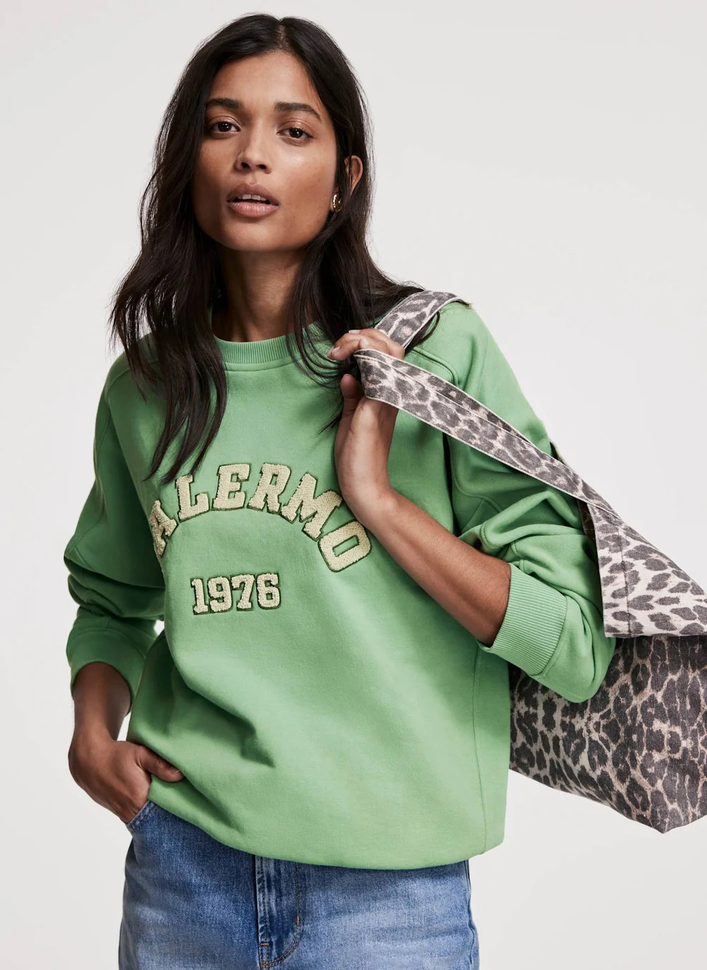 Leopard Print Denim Tote Bag | Mint Velvet