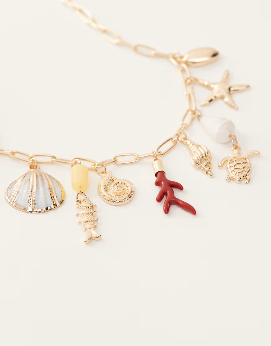 Reclaimed Vintage ultimate summer charm necklace in gold | ASOS (Global)
