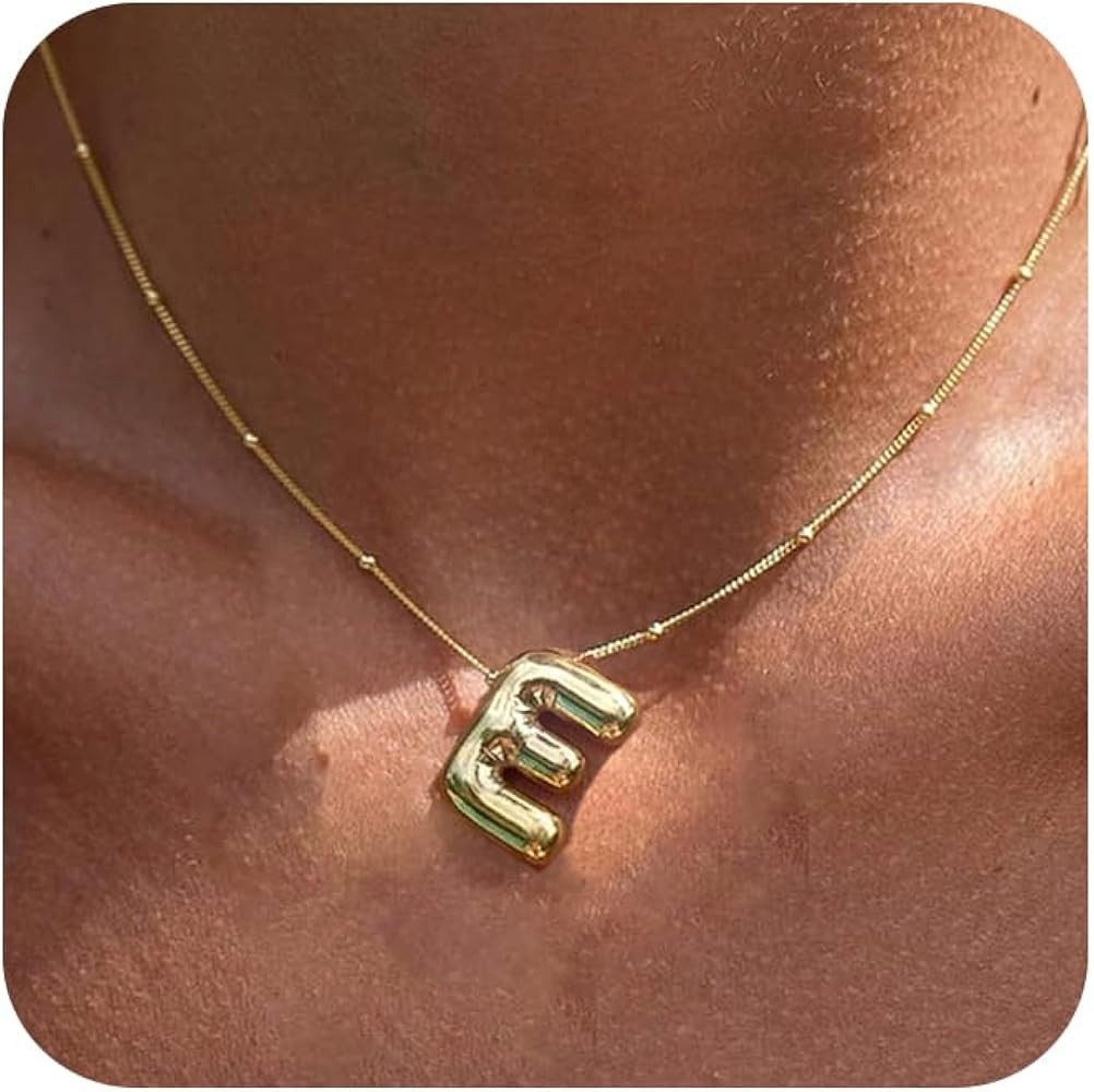 Initial Necklaces for Women,Trendy Bubble Letter Necklace Gold Plated Dainty Bubble Letter Neckla... | Amazon (US)