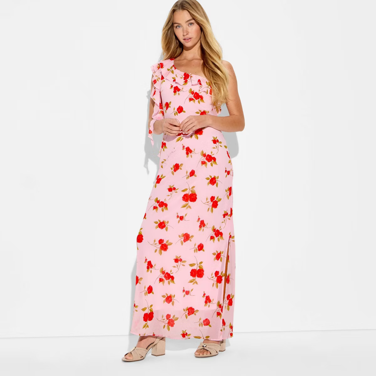 Women's Ruffle One Shoulder Maxi Dress - Wild Fable™ Pink Floral | Target