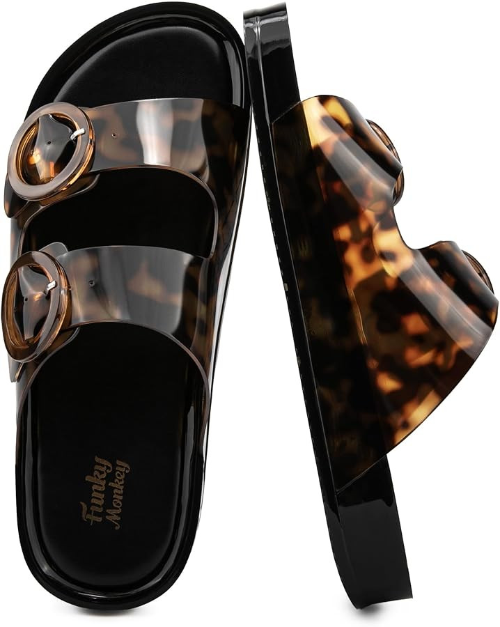 FUNKYMONKEY Jelly Sandals for Women with Adjustable Buckle, Comfortable Chunky Slip-on Beach Slid... | Amazon (US)