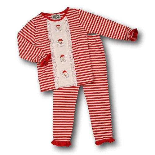 Red Stripe Knit Santa Eyelet Pajamas Shipping Early November | Cecil and Lou
