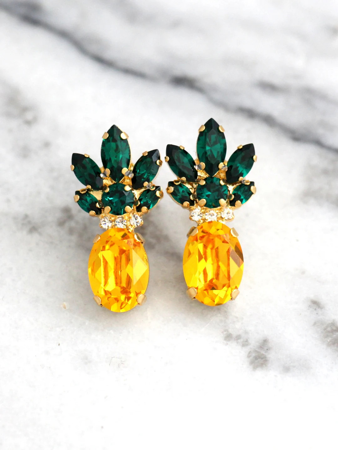 Pineapple Earrings, Pineapple Jewelry, Yellow Emerald Crystal Crystal Earrings, Trending Jewelry,... | Etsy (US)