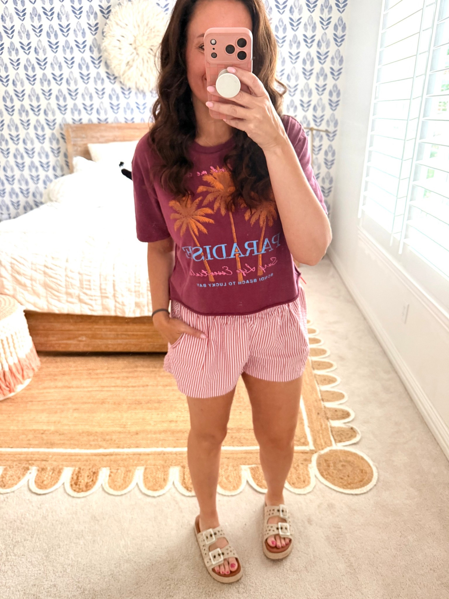 Walmart seersucker shorts- I size up for a little more length! 
Wearing a small in the graphic tee
.


#LTKOver40 #LTKootd #LTKActive