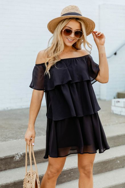 Toast To The Night Tiered Dress Black | The Pink Lily Boutique