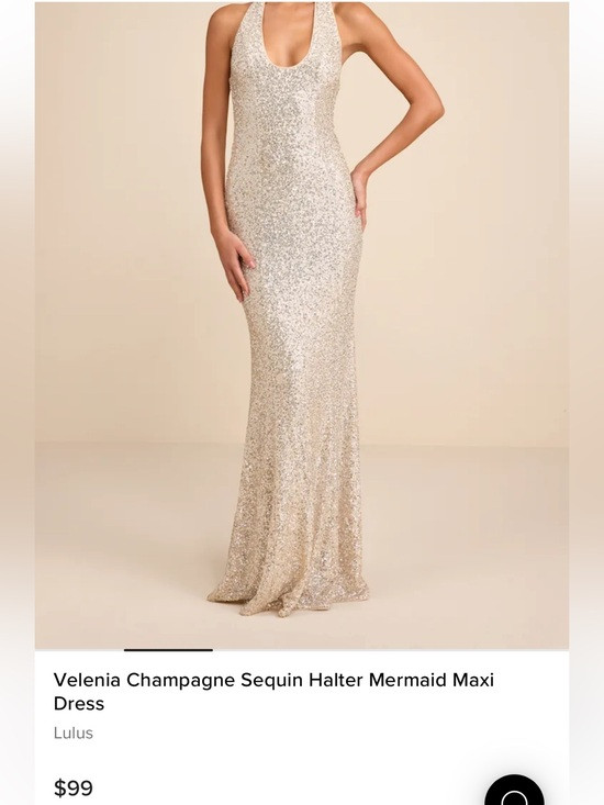 Lulu's Champagne Sequin Halter Maxi Dress | Poshmark