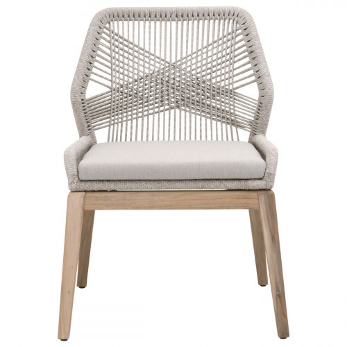 Essentials for Living Loom Outdoor Dining Chair, Set of 2 Taupe White Flat Rope, Pumice, Gray Teak | Gracious Style