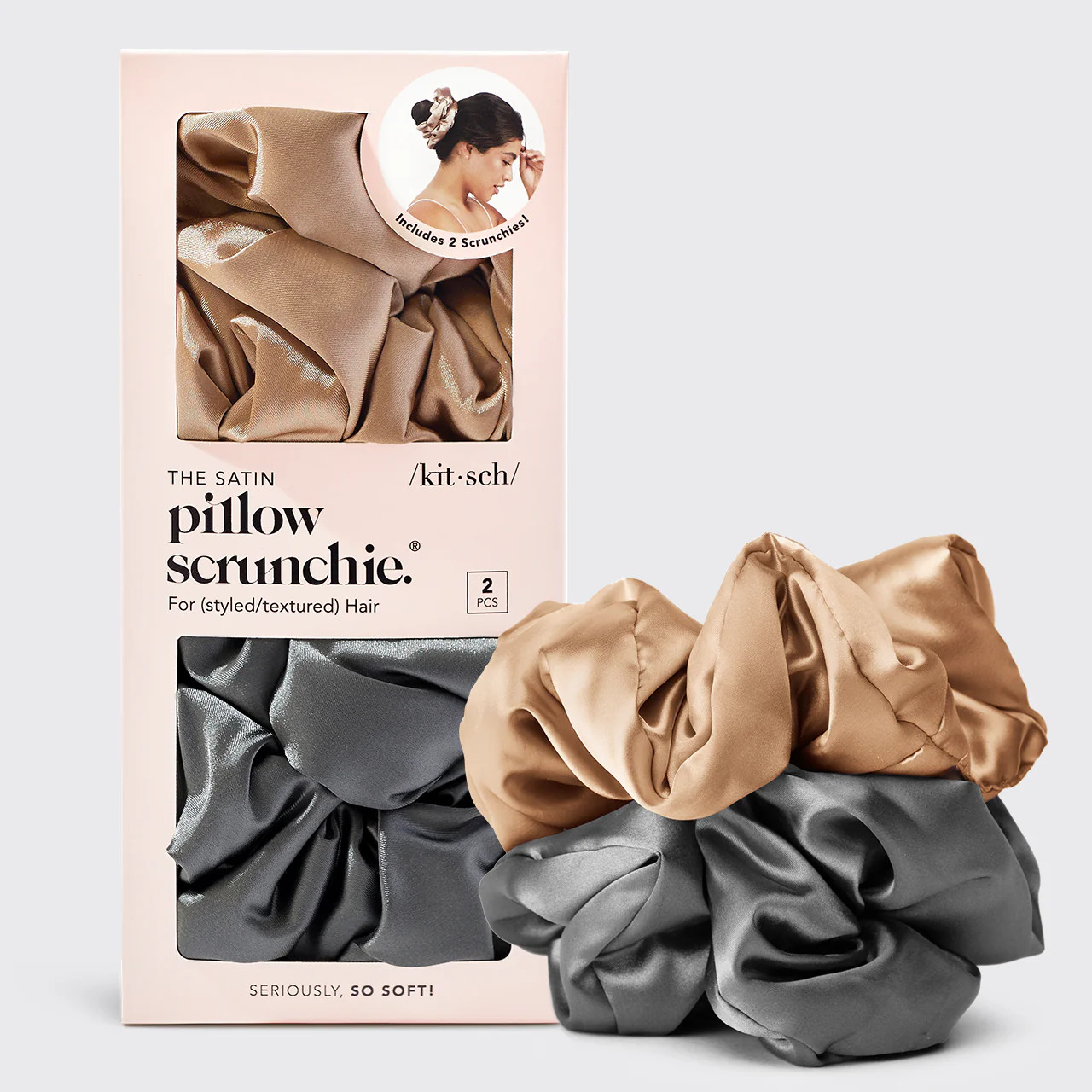 Charcoal & Gold Satin Pillow Scrunchies | KITSCH | Kitsch