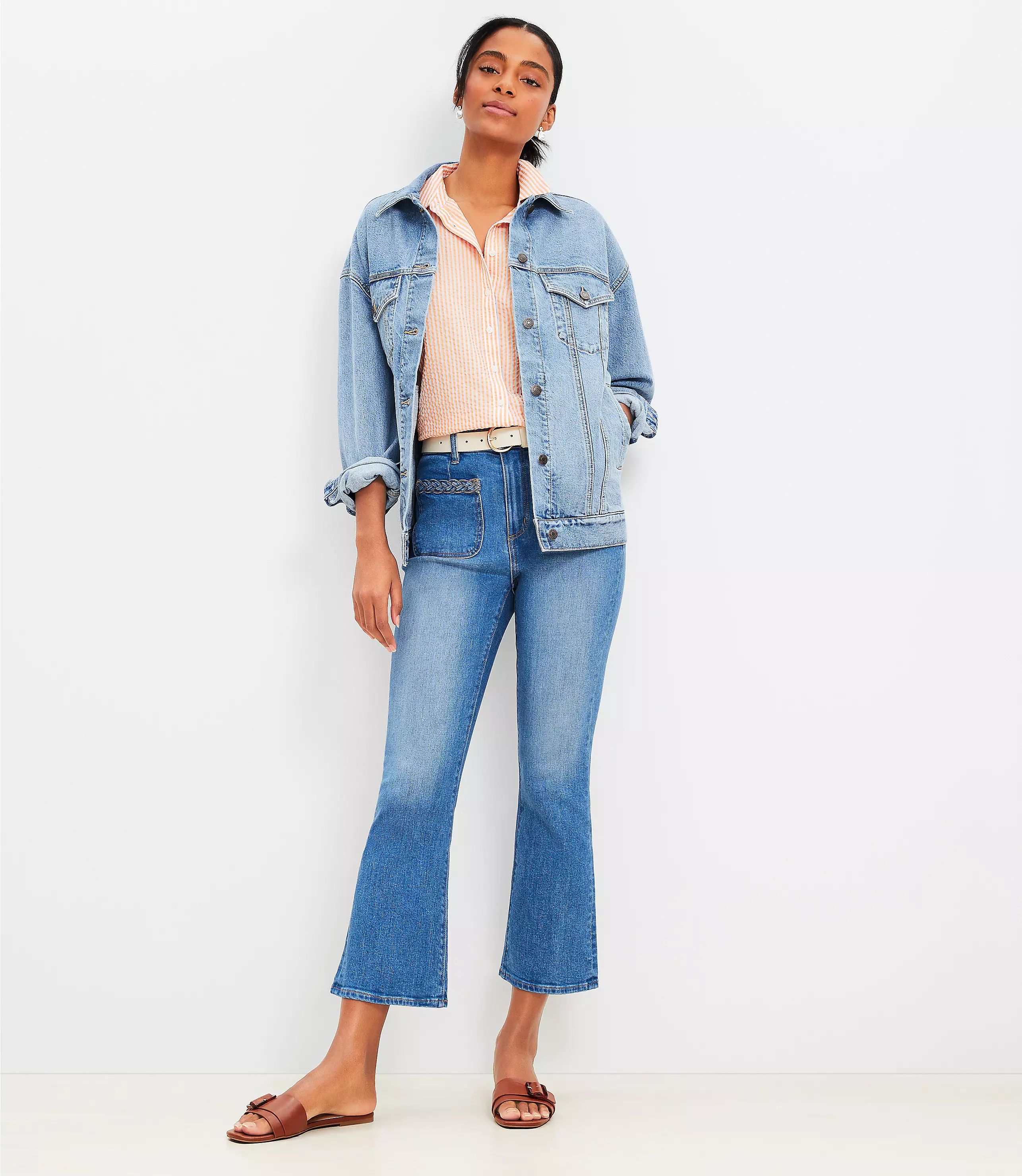 Braided High Rise Kick Crop Jeans in Classic Mid Wash | LOFT