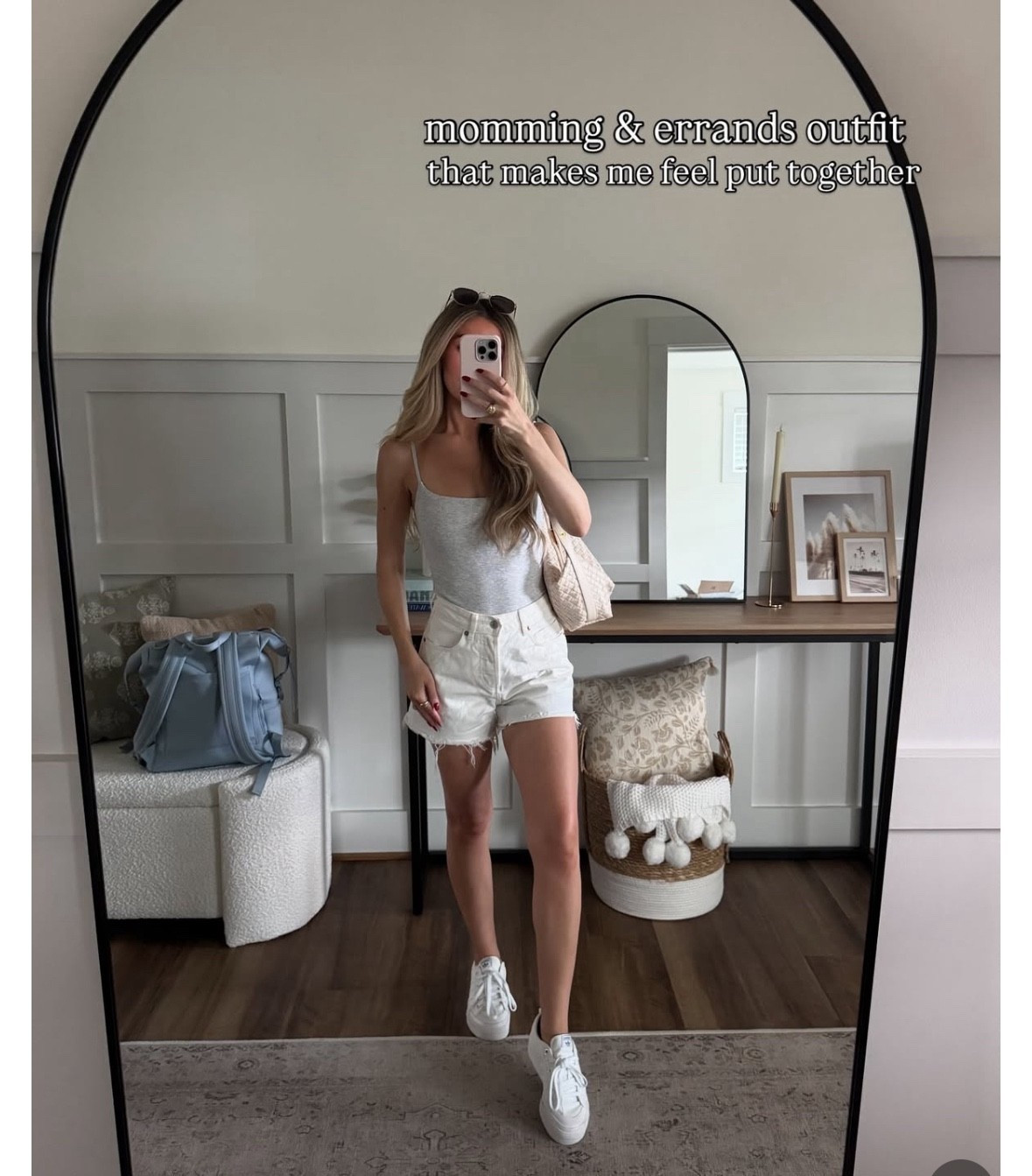 momming and errands outfit that’s comfy, cute functional and still leaves me feeling put together — size xs in the bodysuit and 24 in the shorts! Sneakers run big! I recommend sizing down 

#LTKFamily #LTKFindsUnder100 #LTKStyleTip