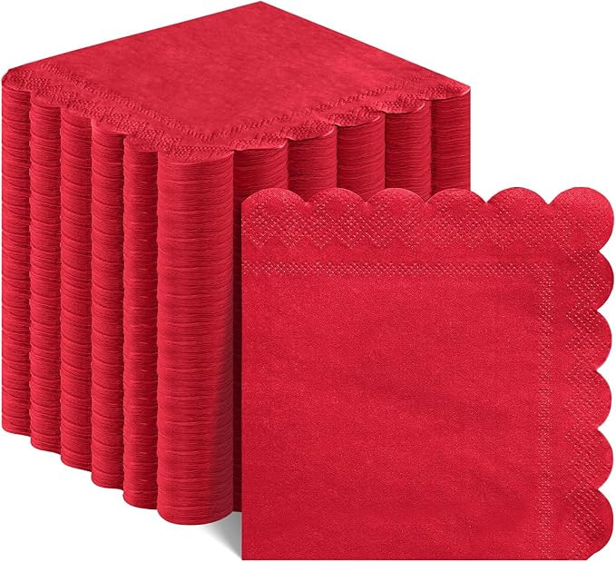 240 Pcs Red Napkins - Scalloped Cocktail Napkins, Disposable Beverage Napkins for Christmas, Birt... | Amazon (US)