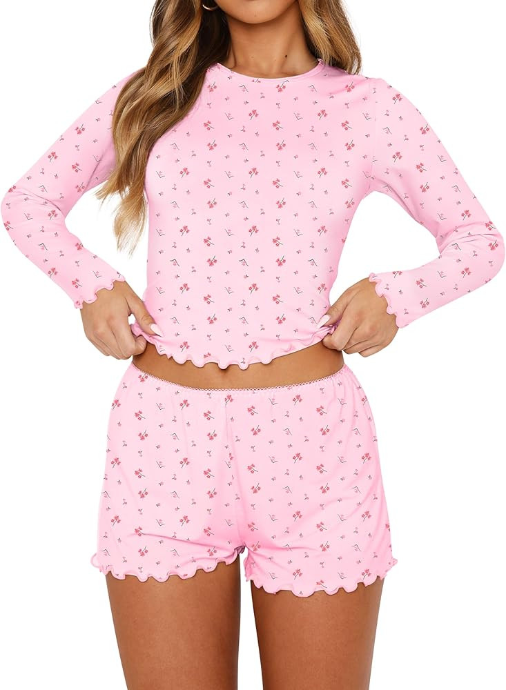 Lacozy Cute Pajama Sets for Women 2 Piece Floral Print Fall Pj Set Woman Long Sleeve Crop Top and... | Amazon (US)