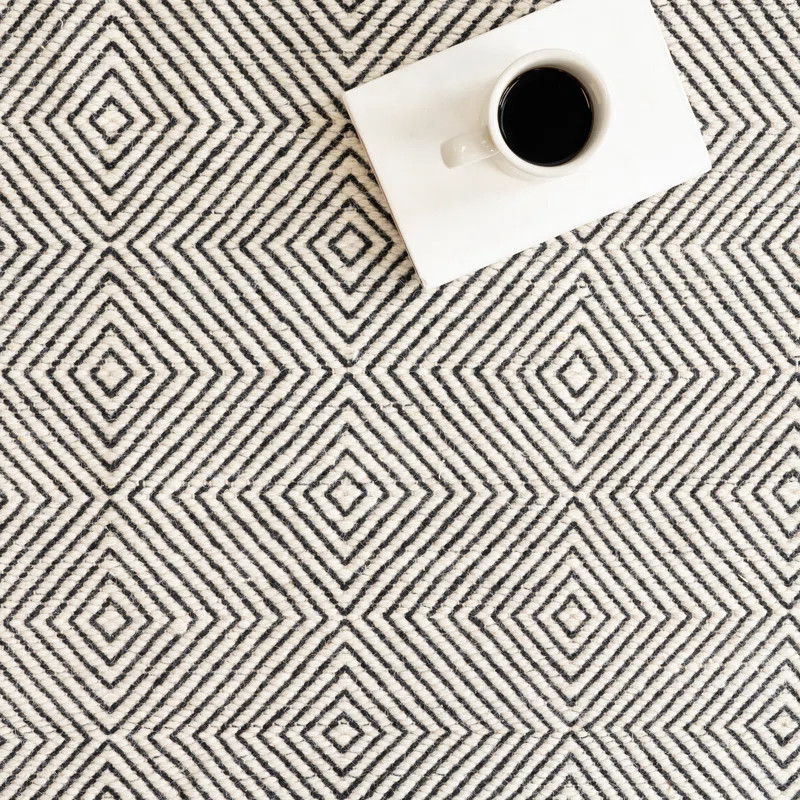 Azarian Geometric Diamond Handmade Tufted Wool Ivory/Black Rug | Wayfair North America