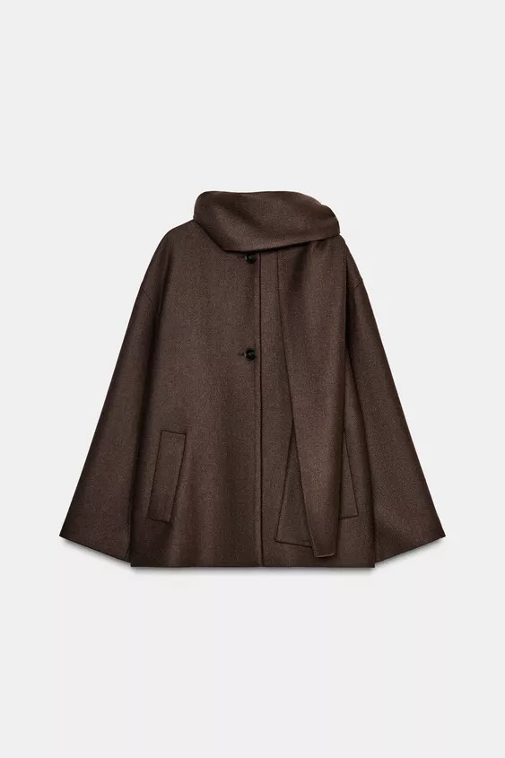 CROPPED WOOL COAT WITH SCARF | Zara UK