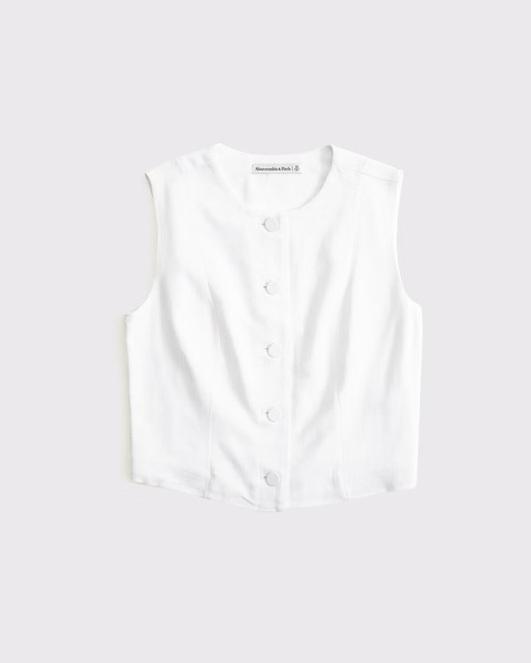 Women's Cropped Linen-Blend Button-Through Vest | Women's Tops | Abercrombie.com | Abercrombie & Fitch (US)