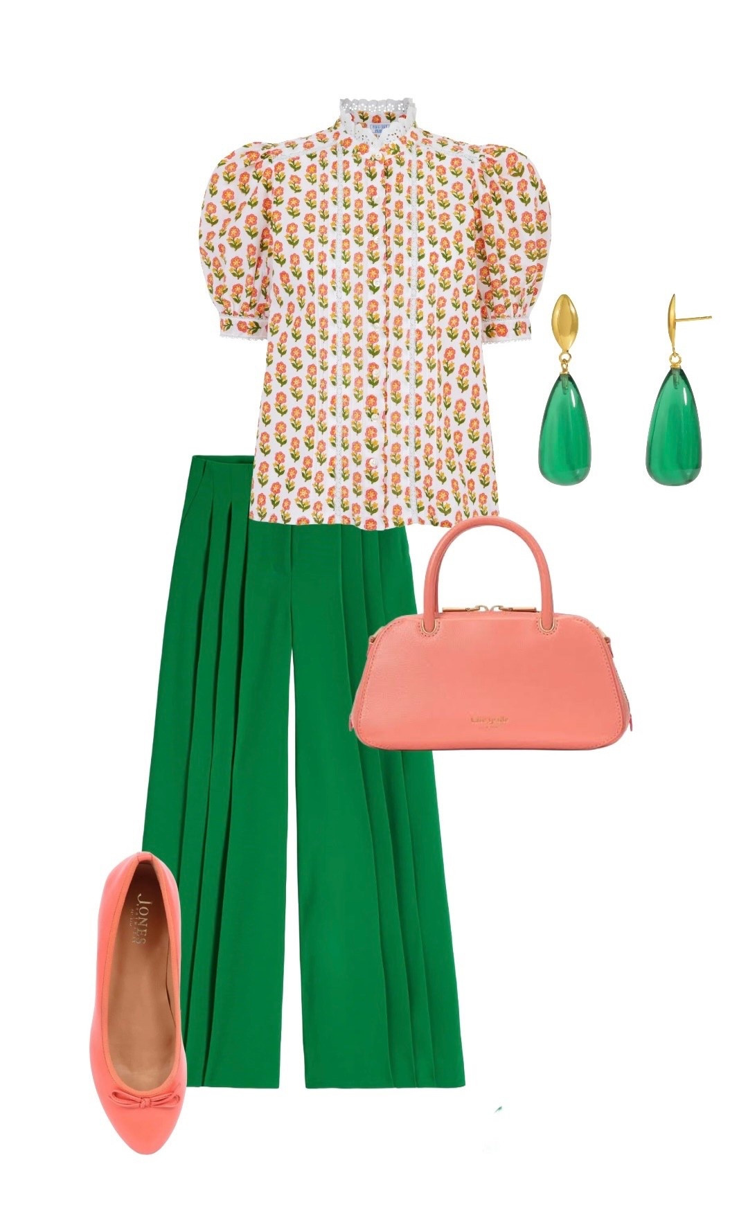 

Block print Floral Blouse - new at Pink City Prints

Regent Wide Leg Trousers - Boden

Gracie Mini Handbag - Kate Spade on sale at Farfetch 

Soleil Coral Shoes - Jones Bootmaker

Shyla Corine Oval Green Drop Earrings - John Lewis

#LTKeurope #LTKspring #LTKuk